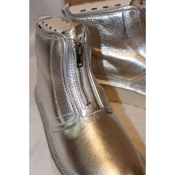 UGG WOMEN'S SILVER LEATHER NEUMEL ZIP UP PLATFORM BOOTS SZ 9 NIB - Picture 4 of 7